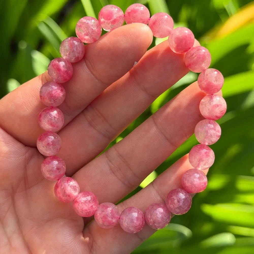 9mm stretchable‎ high quality pink rhodonite bracelet 0505